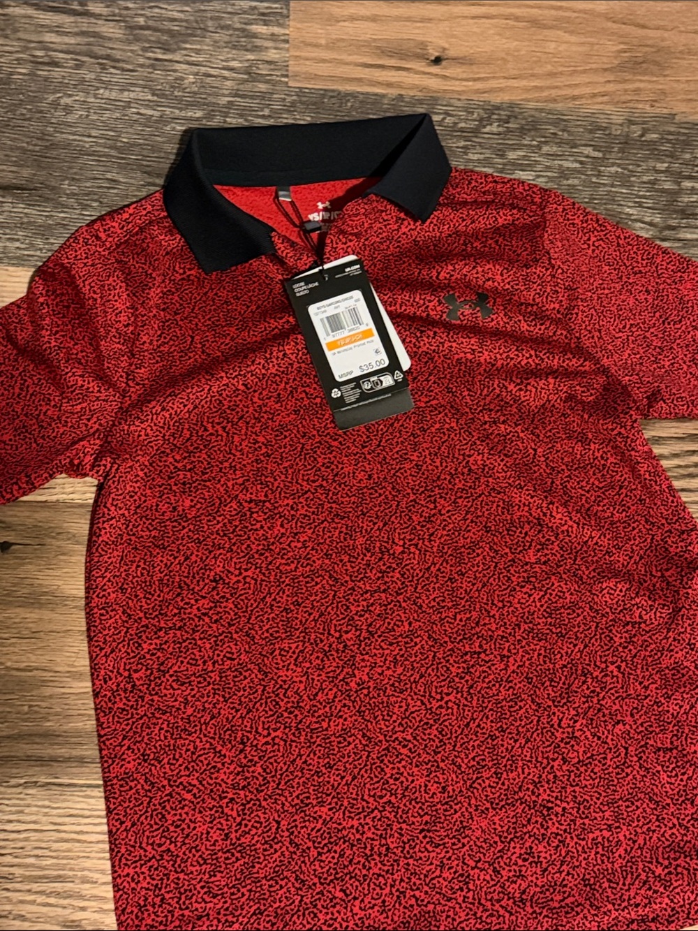 Under Armour Youth boys Small MatchPlay Printed Polo / Red and Black NWT